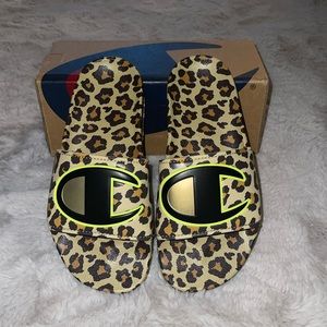 Size 6W- Cheetah Print Champion Slides